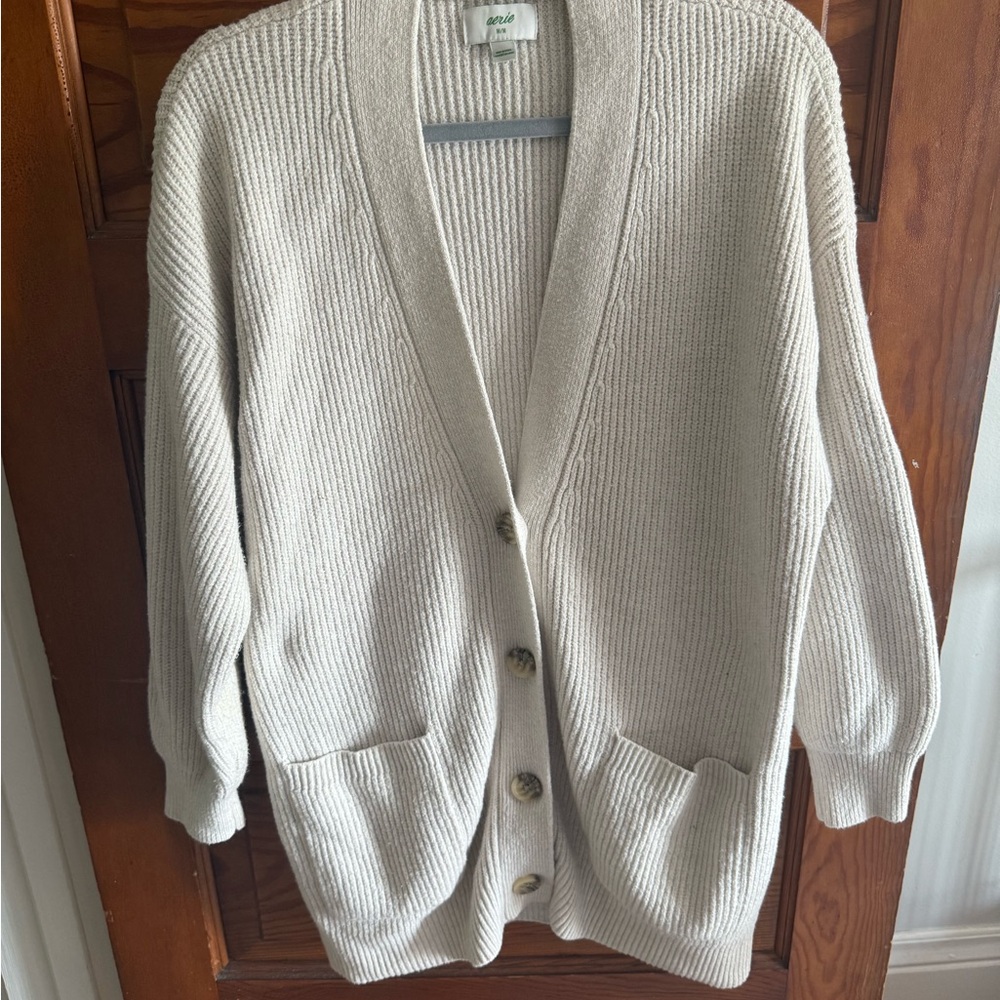 Aerie Cream Chunky Knit Cardigan Sweater